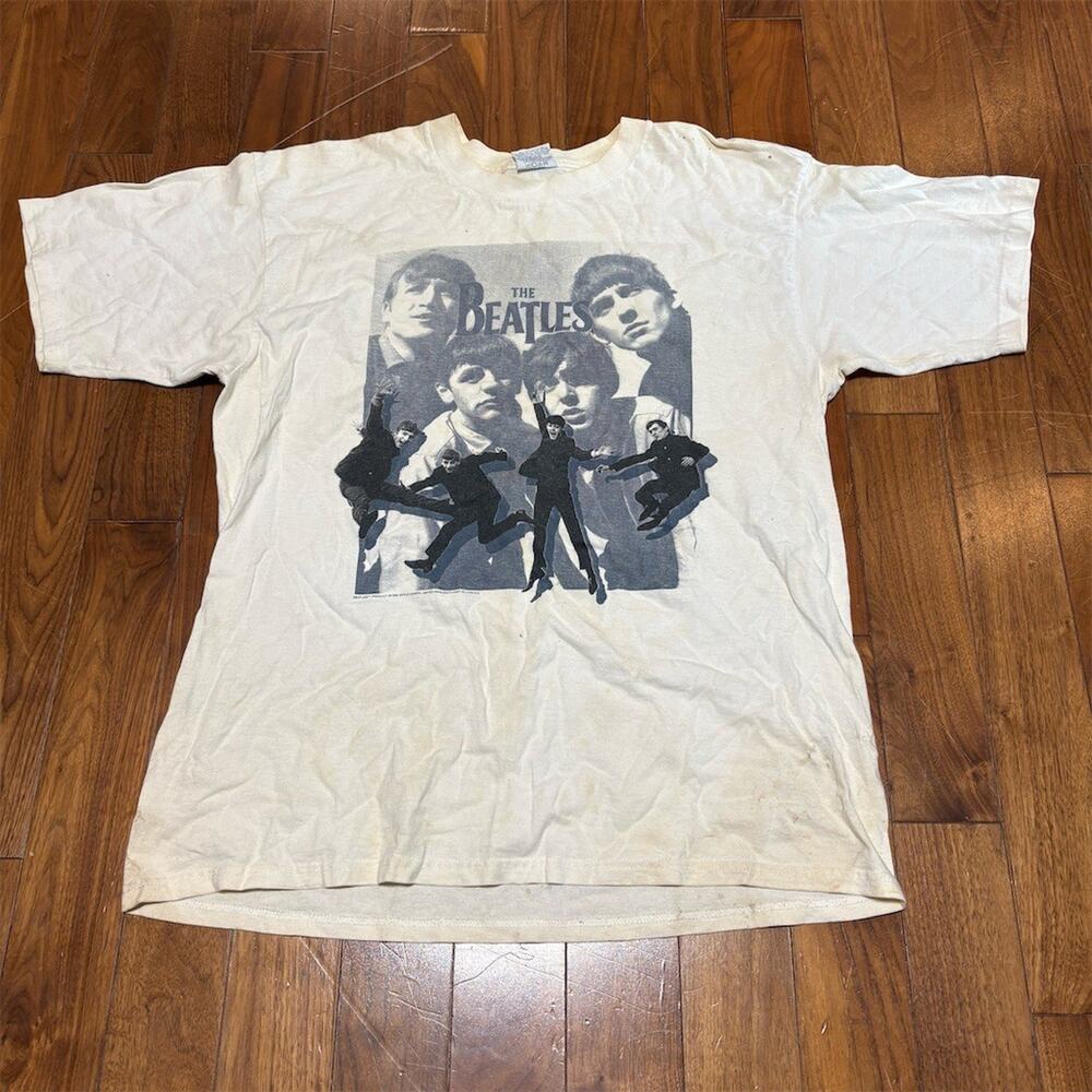 Vintage The Beatles Graphic T-Shirt Mens XL White Short Sleeve Crew Neck